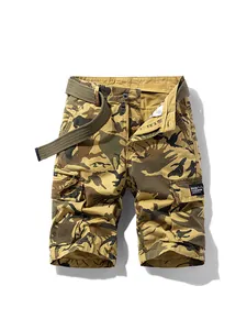 Short cargo pour hommes avec imprimé camouflage militaire et ceinture en toile verte