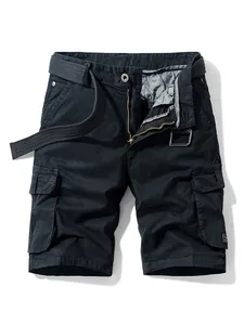Men's black American retro cargo shorts with multiple pockets and matching belt