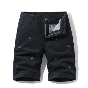Short Cargo en Coton Décontracté pour Hommes Brodé Été Coupe Large Mode Workwear Pantalon à Cinq Points pour Hommes Quotidien
