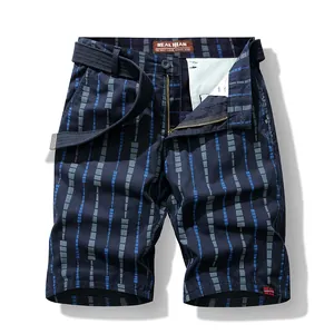 Heren Katoen Cargo Shorts Zomer Geometrisch Patroon Bedrukt Fashion Casual Shorts Met Riem Ruime Pasvorm