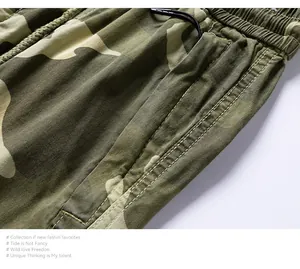 Macro view showing the durable pocket and precise stitching of camouflage cargo shorts