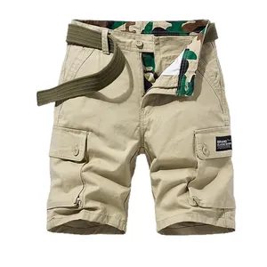 Pantaloncini cargo uomo color kaki con fodera mimetica e cintura intrecciata inclusa