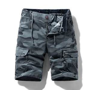 Pantaloncini cargo mimetici da uomo con tasche multiple e vita elastica per outdoor