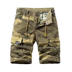 Pantaloncini cargo mimetici da uomo con coulisse elastica in vita stile urban outdoor