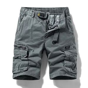 Men's Summer American Retro Multi-Pocket Loose Cargo Shorts Vintage Cotton Spandex Workwear Shorts Outdoor Casual Bottoms