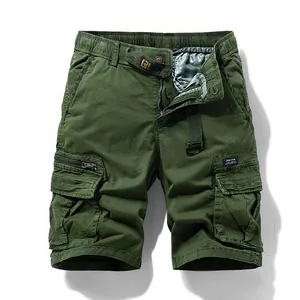 Vintage olive green men's cargo shorts with multiple utility pockets