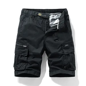 Men's loose multi-pocket cargo shorts in American retro style black color