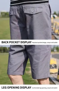 Detailansicht der grauen Cargo-Shorts für Herren mit Gesäßtasche und Saumnähten.