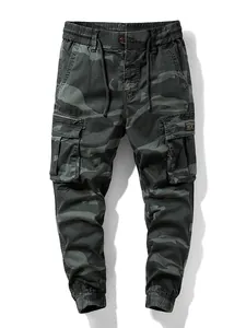 Camouflage Cargo-Jogginghose für Herren mit mehreren Taschen und Kordelzug in Dunkelgrau