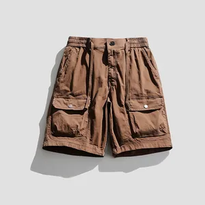 Amerikanische Retro-Cargo-Shorts für Herren mit mehreren Taschen aus brauner Baumwolle