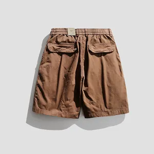 Braune Herren-Cargo-Shorts im Retro-Look mit elastischem Bund und Multi-Taschen für Sommer