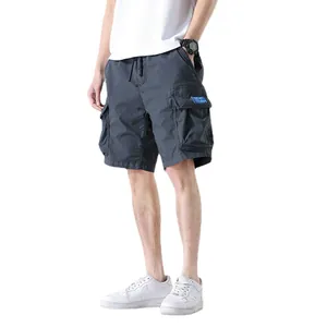 Classic men's loose fit grey cargo shorts featuring multi-pockets and drawstring waist design