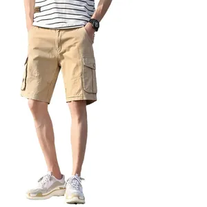 Men's loose cotton cargo shorts with multi-pockets for casual summer outdoor wear