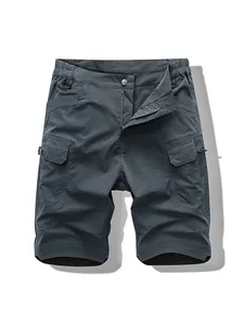 Men's summer cargo shorts with multi-pockets and elastic waist, casual loose fit design.