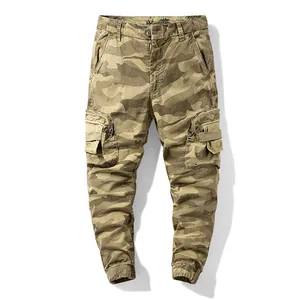 Men's stylish camouflage cargo jogger pants with elastic cuffs and side pockets