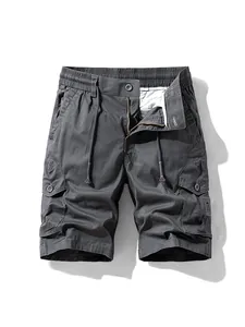 Men's Retro Cotton Cargo Shorts Casual Loose Multi-Pocket Drawstring Elastic Waist Summer Outdoor Sports Bottom Pants