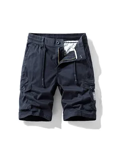 Professional men's vintage relaxed fit cargo shorts with drawstring elastic waist in dark navy.
