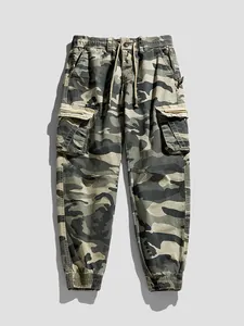 Men's retro camouflage cargo pants featuring a loose fit and elastic drawstring waistline