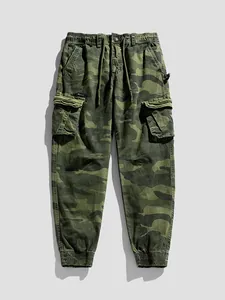 Professional men's retro camouflage cargo pants with drawstring waist and elastic cuffs