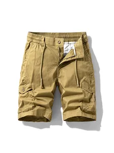 Men's vintage loose casual cargo shorts with elastic drawstring waist and side pockets