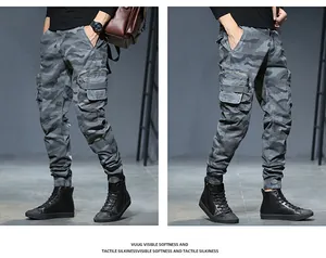 Men's vintage camouflage cargo joggers with multiple pockets and elastic cuffs