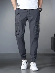 Men Japanese Cargo Jogger Pants Multi Pockets Drawstring Elastic Waist Loose Outdoor Fashion Cotton Spandex Trousers For Men Bottom