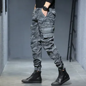 Men's vintage camo cargo joggers with multi-pockets and elastic cuffs for outdoor sports