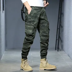 Men's vintage camouflage multi-pocket cargo jogger pants for outdoor sports and casual wear