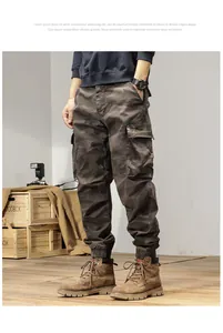 Vintage camouflage cargobroek voor heren met zakken en elastische boorden, retro stijl