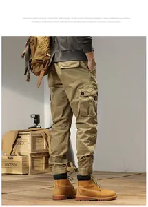 Detailed back view of men's vintage khaki cargo jogger pants with functional utility pockets