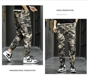 Men's vintage camouflage cargo joggers with multi-pockets in street style fashion