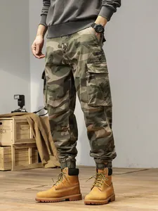 Amerikaanse vintage camouflage cargobroek voor heren met meerdere zakken en boord