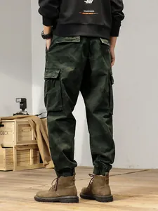 Vintage camouflage cargobroek voor heren met meerdere zakken en elastische boorden