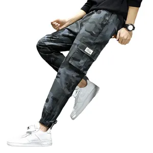 Men's vintage outdoor camouflage cargo pants with multi-pockets and jogger style cuffs