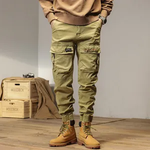 Men's American Retro Multi-Pocket Cargo Pants Casual Cotton Blend Thickened Thermal Jogger Pants With Elastic Cuffs Bottom
