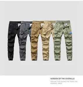 Men's cargo jogger pants in five colors with multiple pockets and zipper hem details