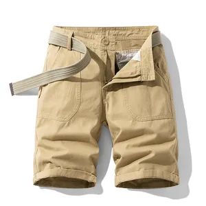 Men's Vintage Cotton Cargo Shorts Summer Loose Fit Multi-Pocket Casual Shorts with Braided Belt Army Green Khaki Bottoms