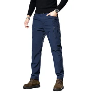 Classic men's multi-pocket cargo pants in navy blue, featuring a relaxed outdoor fit.