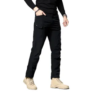 Slim fit black cargo pants for men featuring stretch fabric and a multi-pocket design