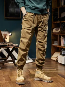 Men's Winter Fleece Lined Cargo Pants Retro Mountain Style Cuffed Jogger Sweatpants Casual Multi Pockets Outdoor Warm Trousers