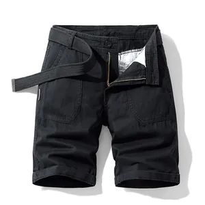 Premium men's black cotton cargo shorts with adjustable belt and loose fit for summer wear