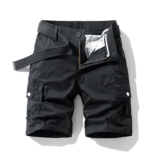 Men's black techwear cargo shorts featuring multiple pockets and matching woven belt