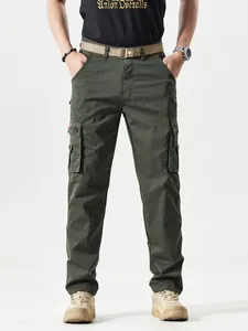 Heren slim-fit cargo broek in olijfgroen met meerdere zakken en rechte pijpen