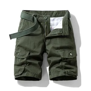 Short Cargo Homme Multi-Poches Tactique Streetwear Décontracté 100% Coton Coupe Large Shorts De Travail Été Avec Ceinture