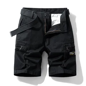 Men's Retro Cargo Shorts With Belt Multi Pocket Cotton Loose Korean Style Workwear Summer Casual Bottoms For Men