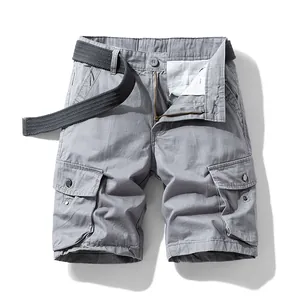 Short cargo gris pour homme avec poches multiples et ceinture en toile