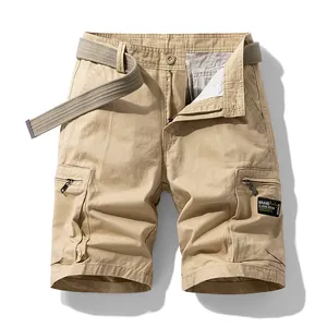Classic khaki cargo shorts for men featuring multi-pockets and an adjustable waist belt