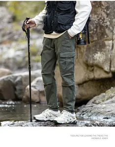 Pantalon cargo d'extérieur pour homme vert armée avec poches et cordon