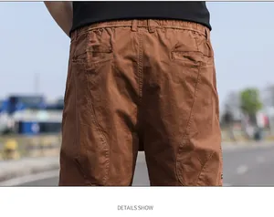 Detailed back view of men's brown cargo shorts showing fabric texture and pockets