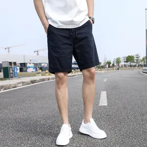 Men's vintage navy blue casual shorts with drawstring waist for summer outdoor wear
